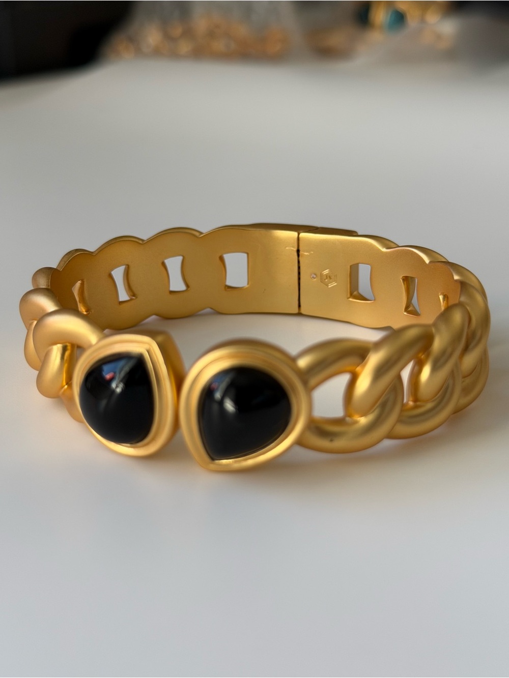 NWOT Julie Vos Gold-Tone Chain Bracelet with Black Teardrop Stones